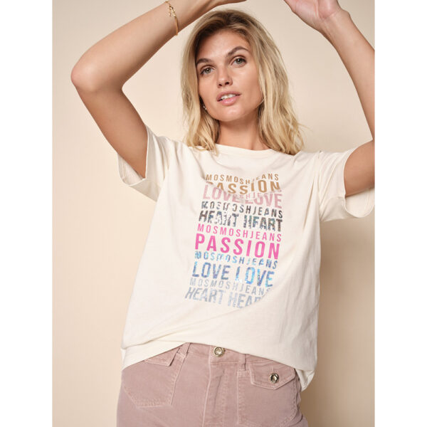 benvit mos mosh t-shirt med tryck text passion